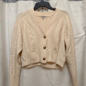 Madewell Cream Cable-Knit Cropped Cardigan